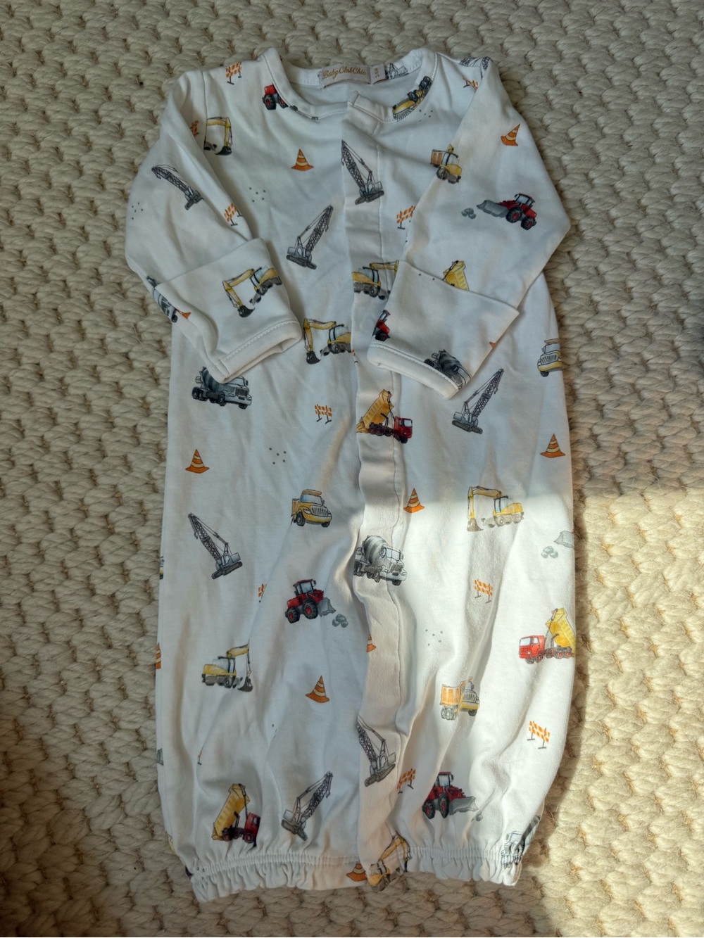 Pima Cotton White Construction Print Baby Nightgown - Long Sleeve
